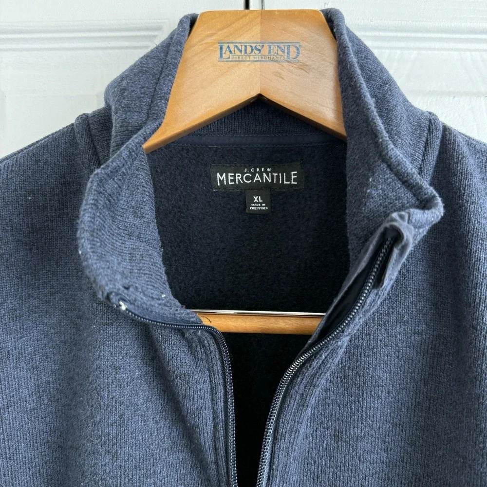 J.Crew Mercantile Men's XL Quarter-Zip Fleece Pullover Sweater Navy Blue‎ Casual